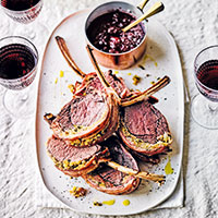 Rosemary-stuffed rack of venison with forest fruit compote