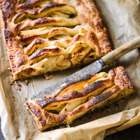Rustic pear and apple pie with hazelnuts