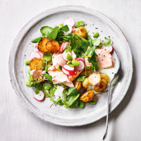 Roast salmon & new potato salad with herb yogurt dressing