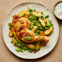 Spiced chicken with peas and potatoes