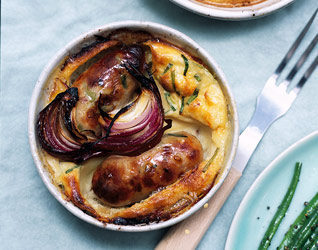 Toad-in-the-hole with apple sauce