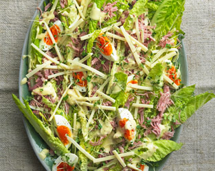 Marco Pierre White's Farmhouse salad with ham, soft-boiled eggs, gruyère cheese and home-made salad cream